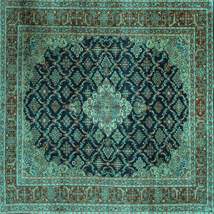 Square Machine Washable Medallion Turquoise Traditional Area Rugs, wshtr1164turq