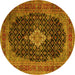 Round Machine Washable Medallion Yellow Traditional Rug, wshtr1164yw