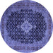 Round Machine Washable Medallion Blue Traditional Rug, wshtr1164blu