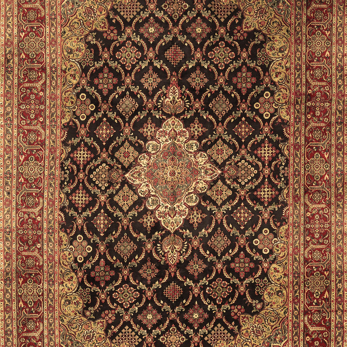Machine Washable Medallion Brown Traditional Rug, wshtr1164brn