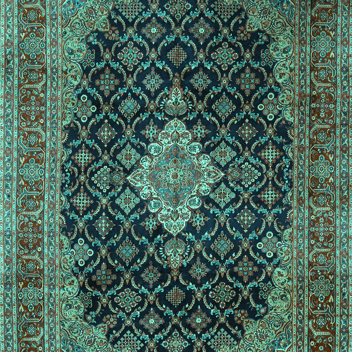 Machine Washable Medallion Turquoise Traditional Area Rugs, wshtr1164turq