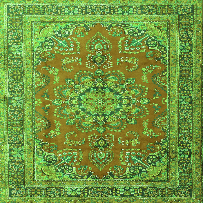 Round Machine Washable Medallion Green Traditional Area Rugs, wshtr1165grn