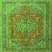 Round Machine Washable Medallion Green Traditional Area Rugs, wshtr1165grn