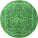 Round Machine Washable Medallion Emerald Green Traditional Area Rugs, wshtr1165emgrn