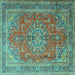 Square Medallion Turquoise Traditional Rug, tr1165turq