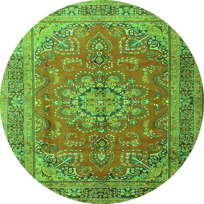 Square Medallion Green Traditional Rug, tr1165grn