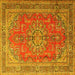 Square Machine Washable Medallion Yellow Traditional Rug, wshtr1165yw