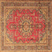 Square Machine Washable Medallion Brown Traditional Rug, wshtr1165brn