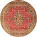 Round Medallion Brown Traditional Rug, tr1165brn