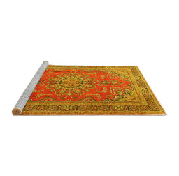 Sideview of Machine Washable Medallion Yellow Traditional Rug, wshtr1165yw
