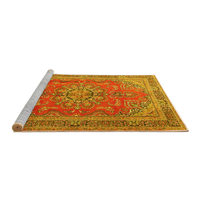 Sideview of Machine Washable Medallion Yellow Traditional Rug, wshtr1165yw