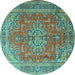 Round Medallion Turquoise Traditional Rug, tr1165turq