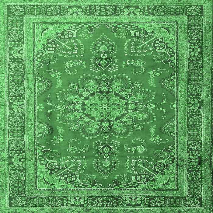 Square Medallion Emerald Green Traditional Rug, tr1165emgrn