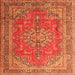 Round Machine Washable Medallion Orange Traditional Area Rugs, wshtr1165org