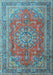 Machine Washable Medallion Light Blue Traditional Rug, wshtr1165lblu