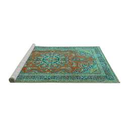 Sideview of Machine Washable Medallion Turquoise Traditional Area Rugs, wshtr1165turq
