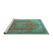 Sideview of Machine Washable Medallion Turquoise Traditional Area Rugs, wshtr1165turq