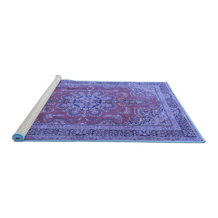 Sideview of Machine Washable Medallion Blue Traditional Rug, wshtr1165blu