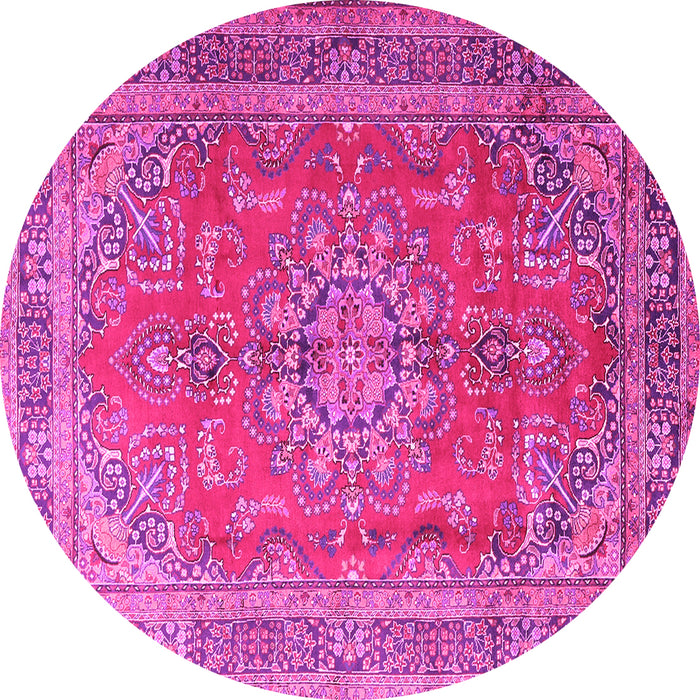Round Machine Washable Medallion Pink Traditional Rug, wshtr1165pnk