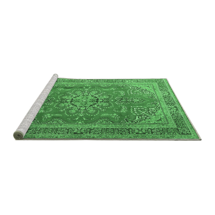 Sideview of Machine Washable Medallion Emerald Green Traditional Area Rugs, wshtr1165emgrn