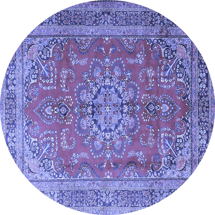 Round Machine Washable Medallion Blue Traditional Rug, wshtr1165blu