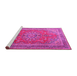 Sideview of Machine Washable Medallion Pink Traditional Rug, wshtr1165pnk
