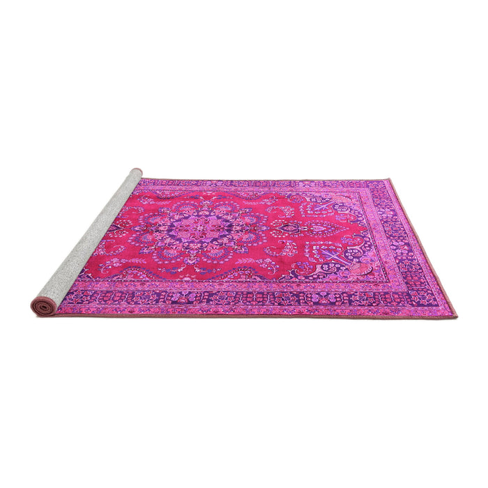 Sideview of Machine Washable Medallion Pink Traditional Rug, wshtr1165pnk
