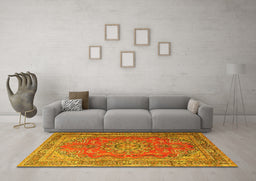 Machine Washable Medallion Yellow Traditional Rug in a Living Room, wshtr1165yw