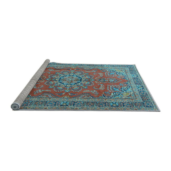 Sideview of Machine Washable Medallion Light Blue Traditional Rug, wshtr1165lblu