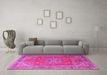 Machine Washable Medallion Pink Traditional Rug in a Living Room, wshtr1165pnk