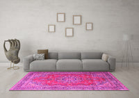 Machine Washable Medallion Pink Traditional Rug, wshtr1165pnk