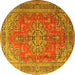 Round Machine Washable Medallion Yellow Traditional Rug, wshtr1165yw