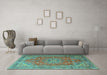 Machine Washable Medallion Turquoise Traditional Area Rugs in a Living Room,, wshtr1165turq