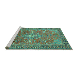 Sideview of Machine Washable Persian Turquoise Traditional Area Rugs, wshtr1166turq