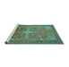 Sideview of Machine Washable Persian Turquoise Traditional Area Rugs, wshtr1166turq