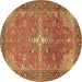 Round Persian Brown Traditional Rug, tr1166brn