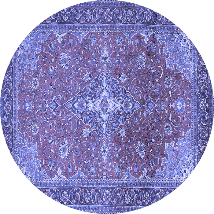 Round Machine Washable Persian Blue Traditional Rug, wshtr1166blu