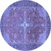 Round Machine Washable Persian Blue Traditional Rug, wshtr1166blu