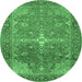 Round Persian Emerald Green Traditional Rug, tr1166emgrn