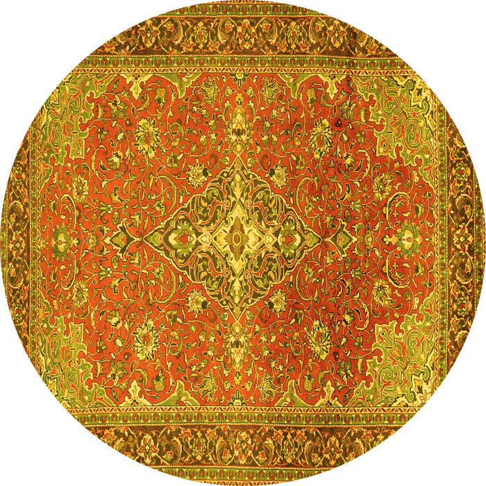 Round Machine Washable Persian Yellow Traditional Rug, wshtr1166yw