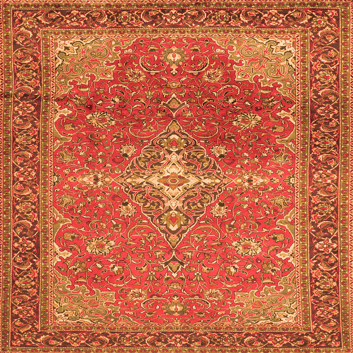 Round Machine Washable Persian Orange Traditional Area Rugs, wshtr1166org