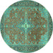 Round Machine Washable Persian Turquoise Traditional Area Rugs, wshtr1166turq