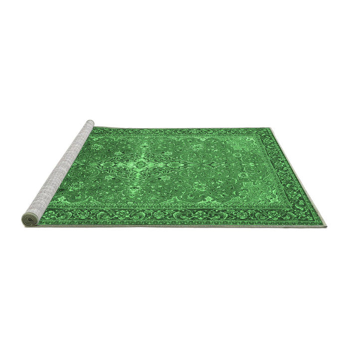 Sideview of Machine Washable Persian Emerald Green Traditional Area Rugs, wshtr1166emgrn