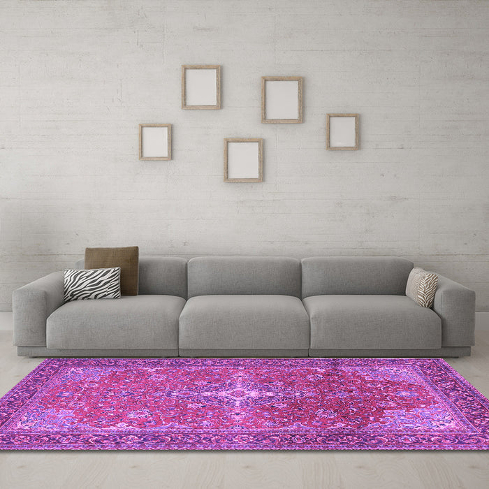 Machine Washable Persian Purple Traditional Area Rugs in a Living Room, wshtr1166pur