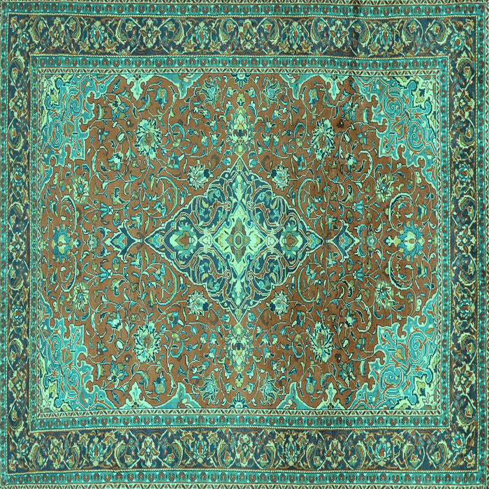 Square Machine Washable Persian Turquoise Traditional Area Rugs, wshtr1166turq
