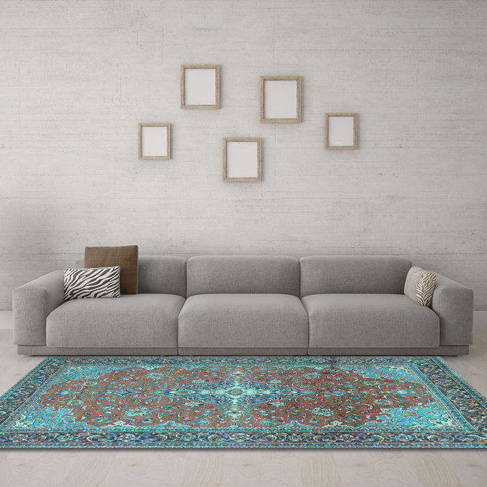 Machine Washable Persian Light Blue Traditional Rug in a Living Room, wshtr1166lblu