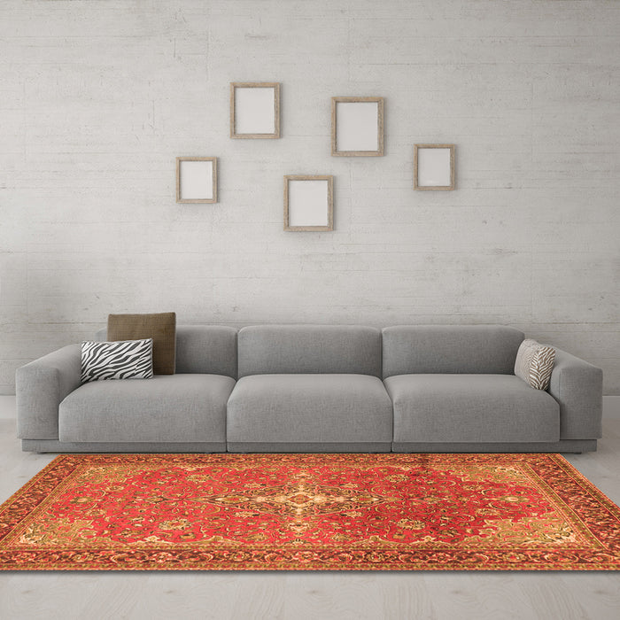 Machine Washable Persian Orange Traditional Area Rugs in a Living Room, wshtr1166org