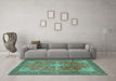 Machine Washable Persian Turquoise Traditional Area Rugs in a Living Room,, wshtr1166turq