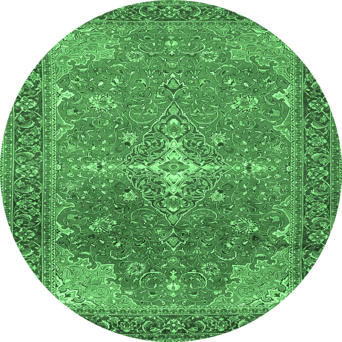 Round Machine Washable Persian Emerald Green Traditional Area Rugs, wshtr1166emgrn