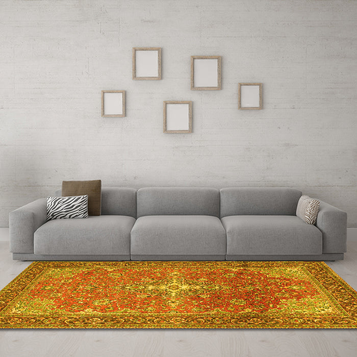 Machine Washable Persian Yellow Traditional Rug in a Living Room, wshtr1166yw